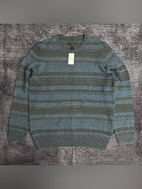 NWT Jos. A. Bank Reserve Men's Crewneck Wool Blend Sweater Blue Gray Striped L